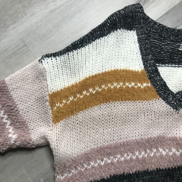 NWT Caslon V-Neck Mixed Texture Grey/Dusty Rose/Mustard/Cream 2XL - Picture 7 of 9